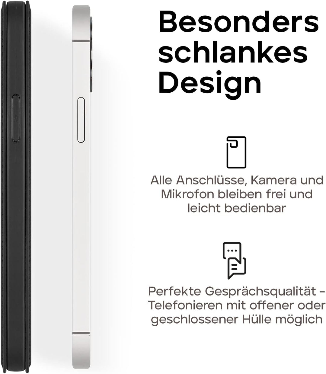 WIIUKA Hülle für iPhone 15, Leder aus Deutschland, mit Kartenfach, extra Dünn, Handyhülle mit Standf