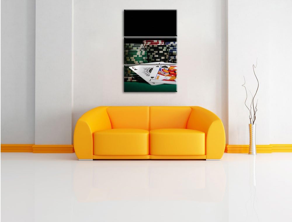 Pixxprint Pokertisch mit Karten in Las Vegas 3-Teiler Leinwandbild 120x80 Bild auf Leinwand