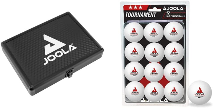 JOOLA Tischtennis-Hülle Alukoffer Schwarz Bundle mit 3-Stern Tischtennisbälle, 12 Stück, Schwarz Bun