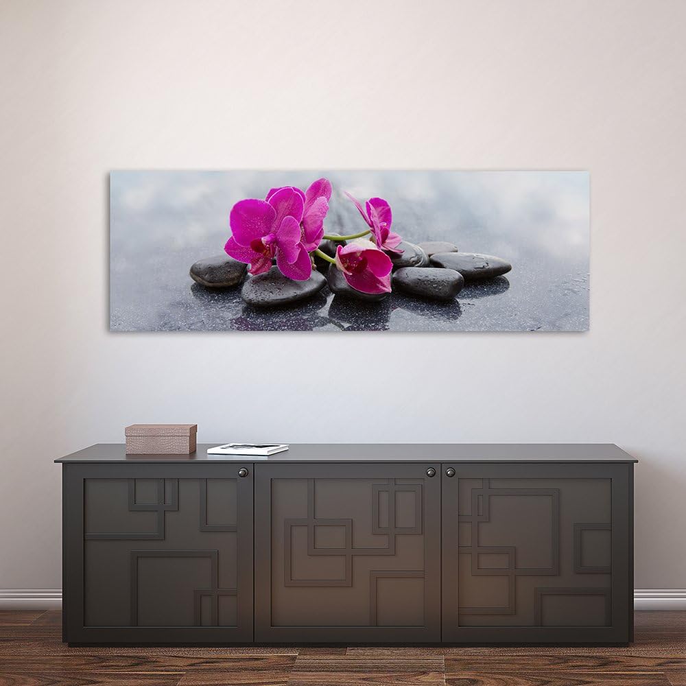 Feeby. Leinwandbild, Bilder, Wand Bild, Wandbilder, Kunstdruck 100x40 cm, ORCHIDEE, ZEN, ROSA