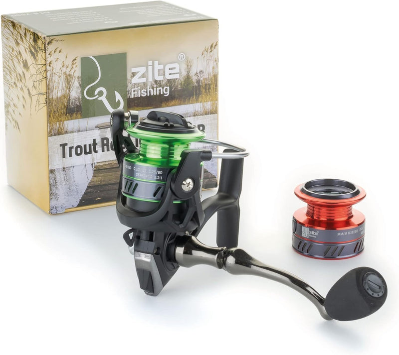 Zite Fishing Ultra Light Angelrolle 1000 3+1BB | Spinnrolle Forellen Spoons Gummiköder Angeln | 2 Al