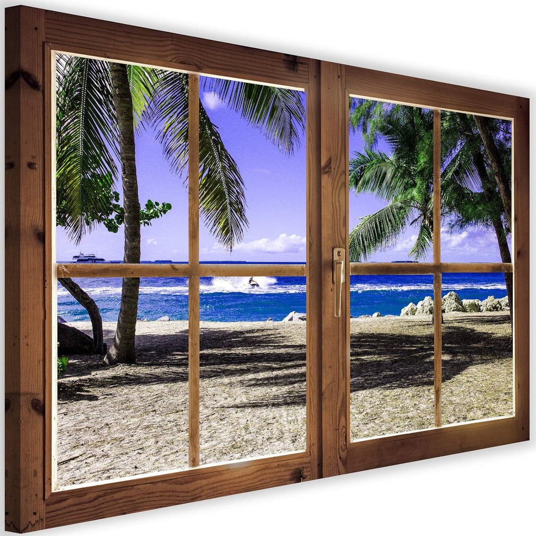 Feeby Leinwand Bilder - Fensterblick Natur- 90x60 cm- Deko Wohnzimmer - Wandbilder Schlafzimmer - De