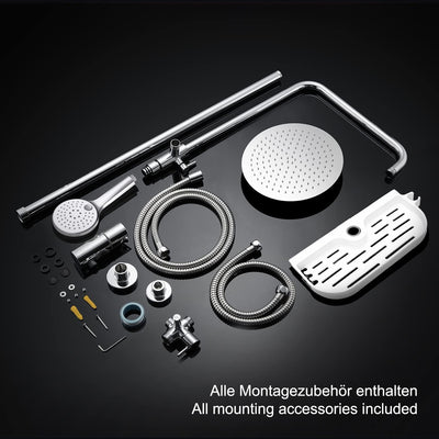 JOHO Regendusche Duschsystem ohne Armatur, Rain Shower Duschset Überkopfbrauseset aus Edelstahl mit