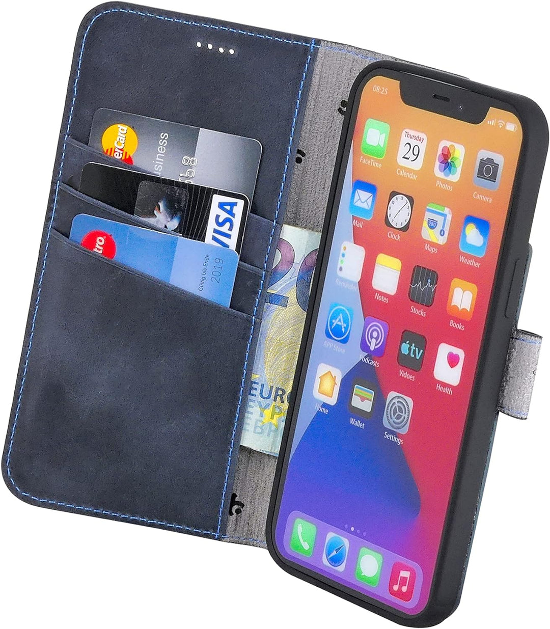 Suncase Book-Style Hülle kompatibel mit iPhone 12 Pro (6.1") Leder Tasche (Slim-Fit) Lederhülle Hand