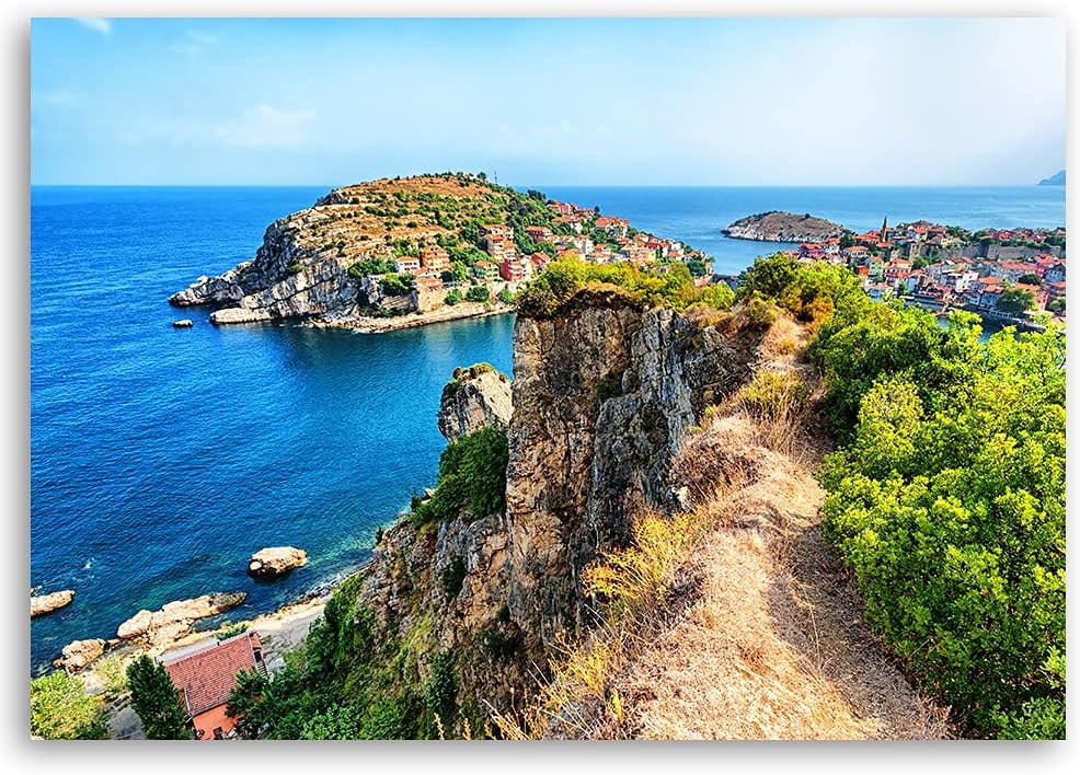 Feeby Bild auf Vlies Leinwand Inselstadt 100x70 cm Kunstdruck Modern Wandbilder Deko Flur Wohnzimmer