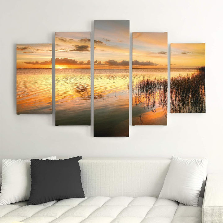 Feeby Wandbild Natur 200x100 cm Deco Panel 5 Teilig XXL Kunstdruck See Himmel orange Deco Panel XXL