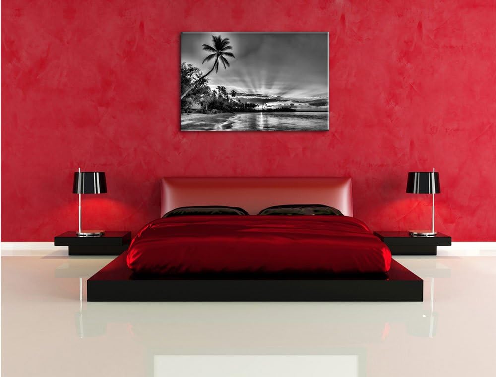 Pixxprint Palmen am Strand als Leinwandbild/Grösse: 100x70 / Wandbild/Kunstdruck/fertig bespannt, 10