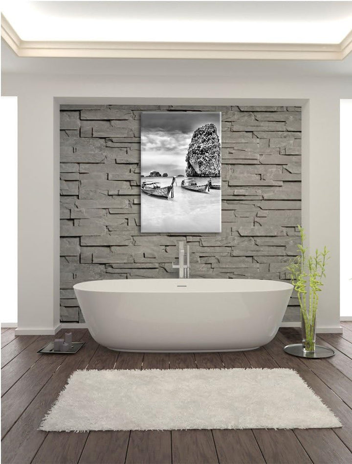 Pixxprint Longtailboote in Thailand / 100x70cm Leinwandbild bespannt auf Holzrahmen/Wandbild Kunstdr