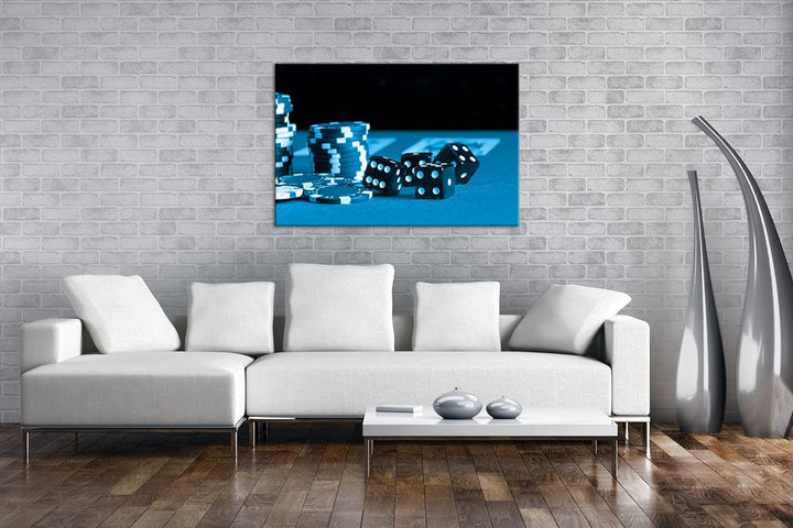 deyoli Glücksspiel Würfel und Poker Chips Format 80x60 Effekt: Monocrome Blau als Leinwandbild, Moti