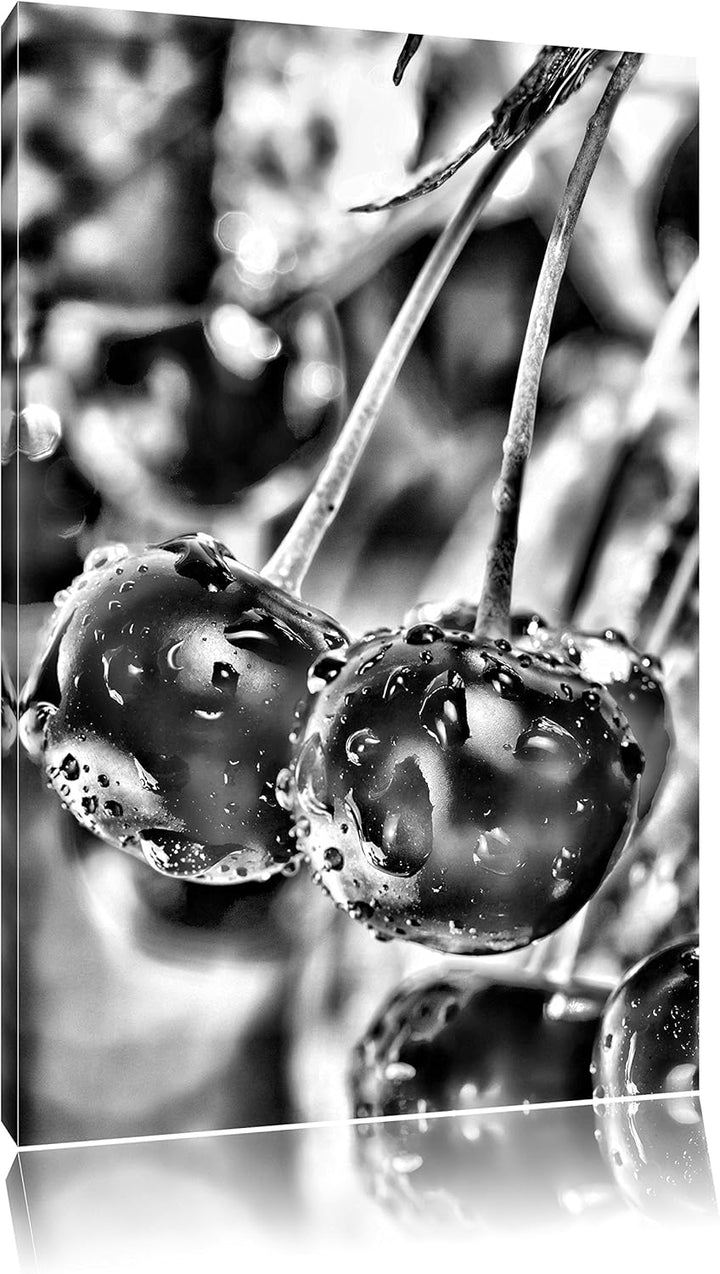 Pixxprint Frische Kirschen am Baum / 100x70cm Leinwandbild bespannt auf Holzrahmen/Wandbild Kunstdru