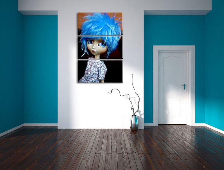 Dark rebellische Pullip-Puppe NewArt 3-Teiler Leinwandbild 120x80 Bild auf Leinwand, XXL riesige Bil