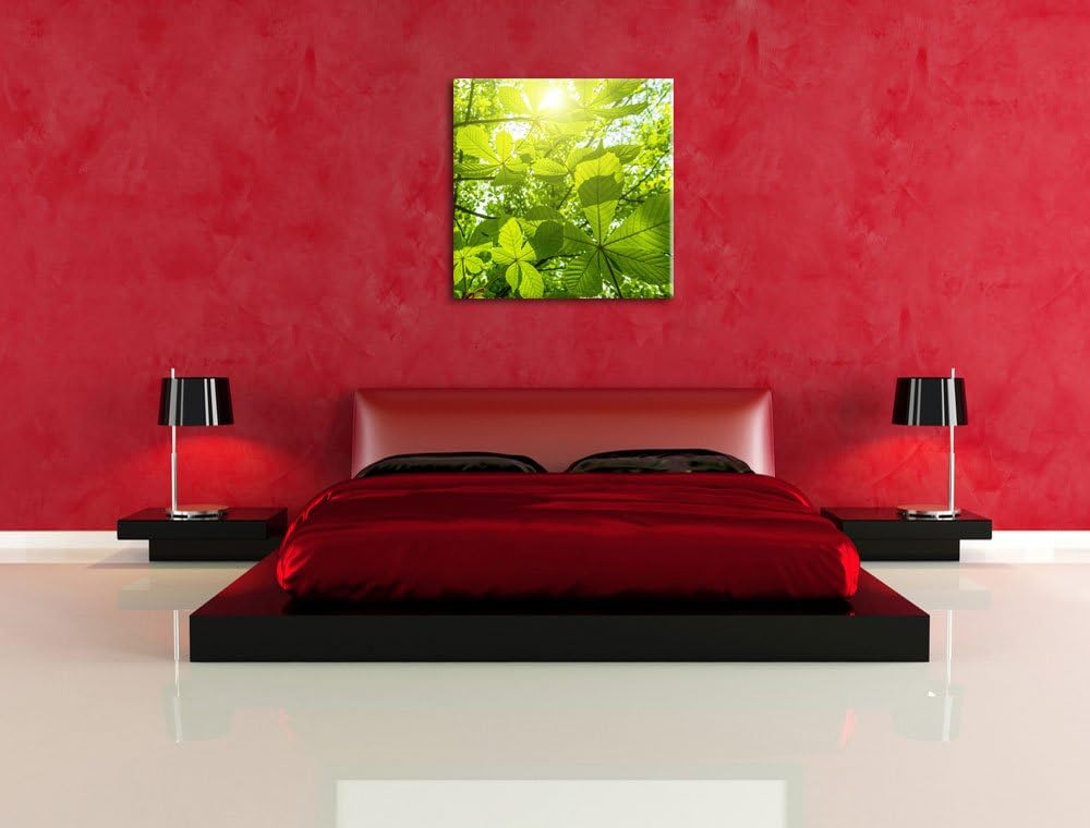 Pixxprint Grüne Blätter, Format: 70x70 auf Leinwand, XXL riesige Bilder fertig gerahmt mit Keilrahme