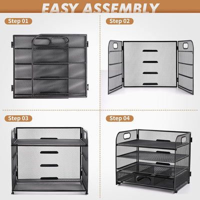 Schreibtisch-Organizer, Briefablage, A4-Dokumentenablage, für Zuhause, Büro, Schule, Metallgeflecht,