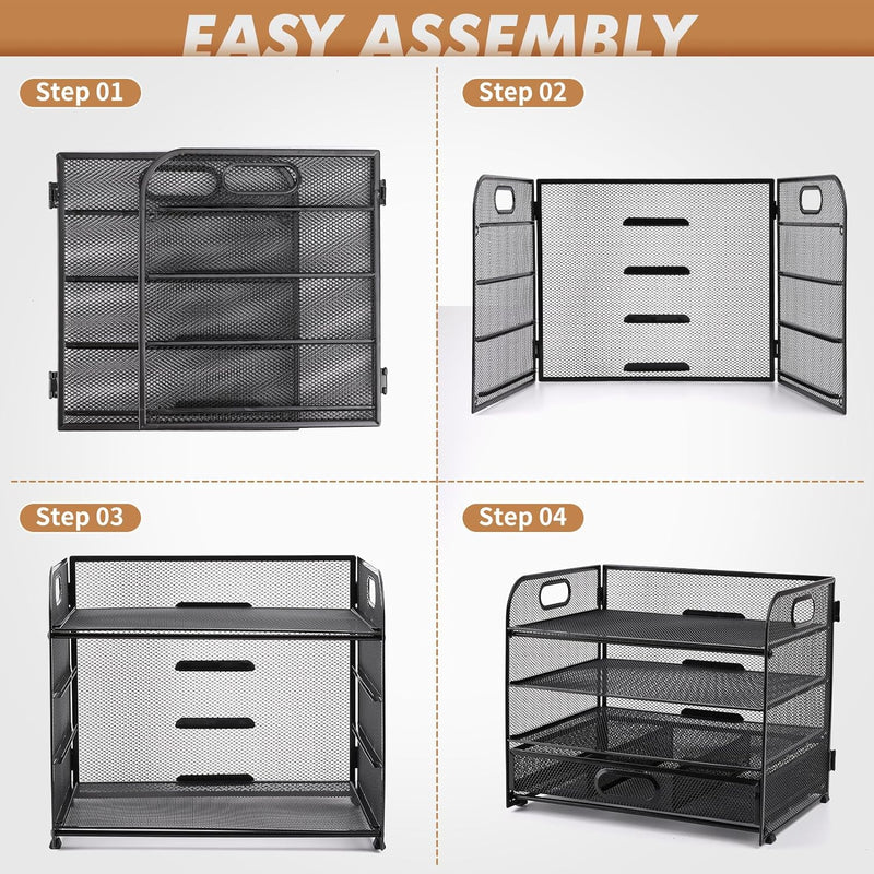 Schreibtisch-Organizer, Briefablage, A4-Dokumentenablage, für Zuhause, Büro, Schule, Metallgeflecht,