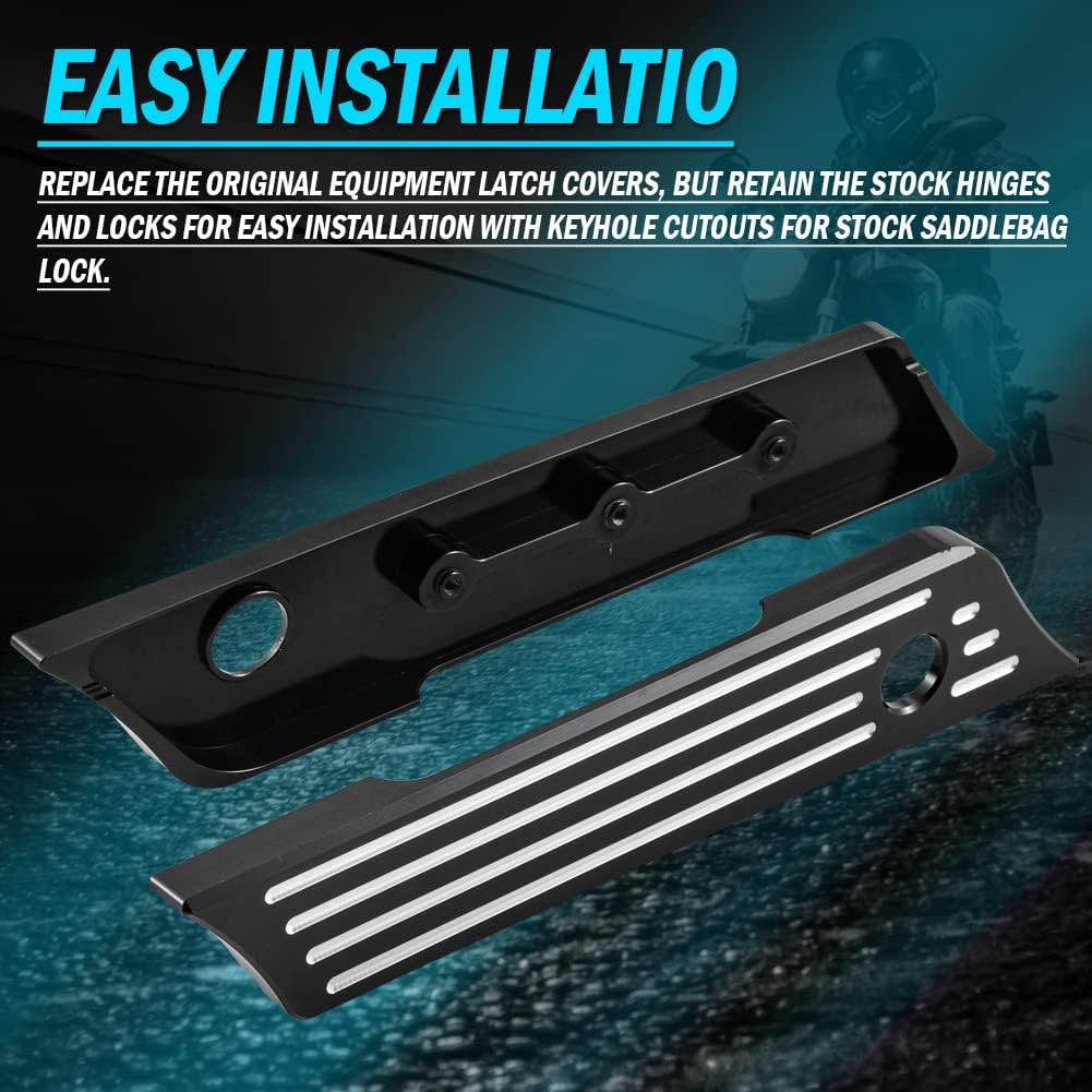 KATUR Motorrad Satteltaschenverschlüsse Abdeckung Schwarz Chrom Tiefer Kantenschliff CNC Hard Billet