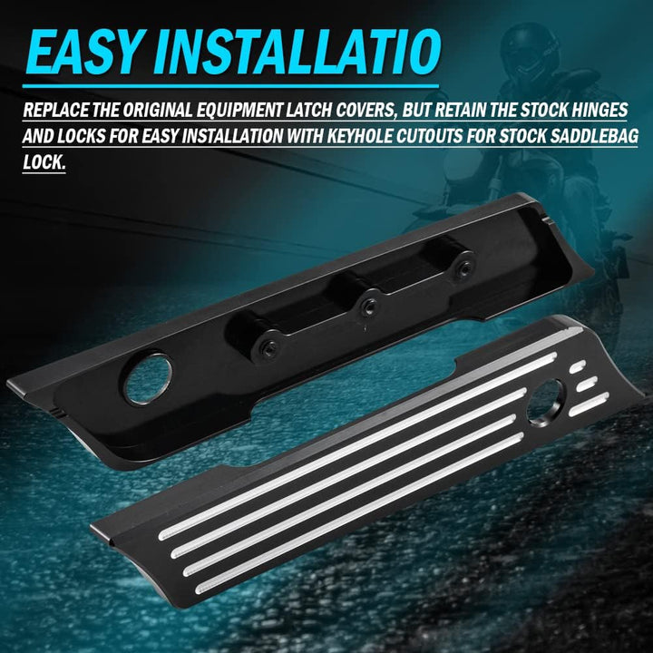 KATUR Motorrad Satteltaschenverschlüsse Abdeckung Schwarz Chrom Tiefer Kantenschliff CNC Hard Billet