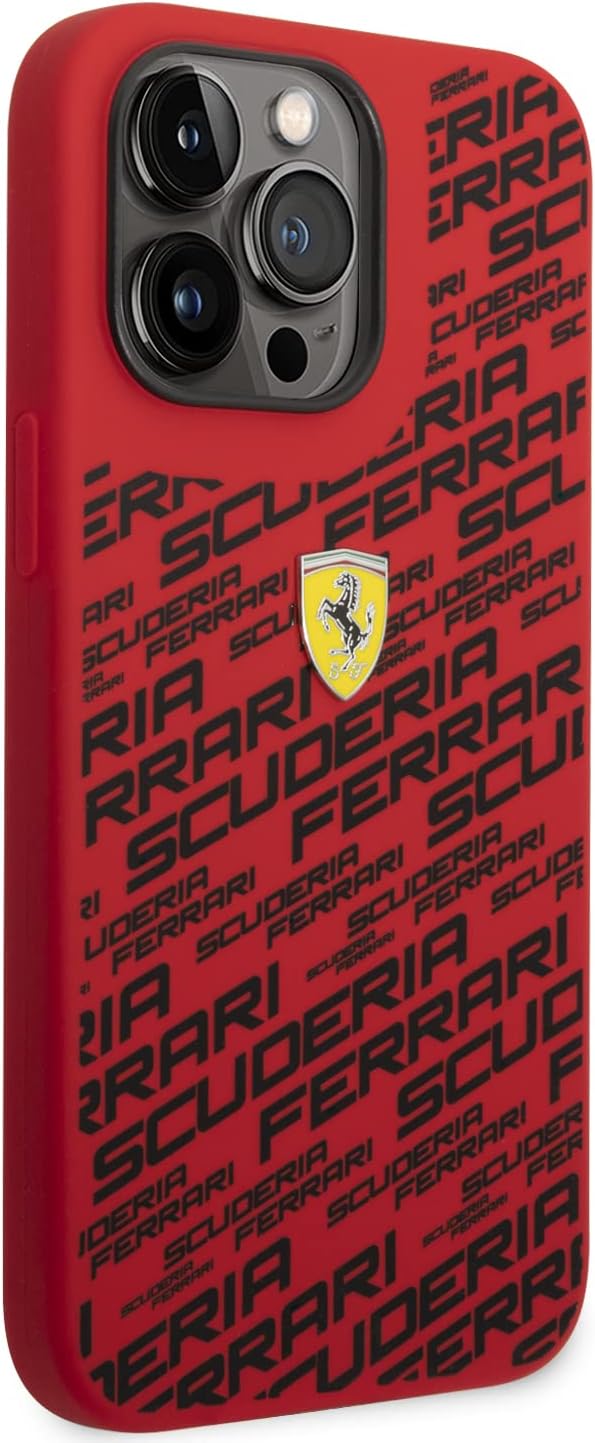 Ferrari Handyhülle für iPhone 14 Pro Max in Rot Gedruckt Scuderia Flüssigsilikon Glatt & Anti-Scratc