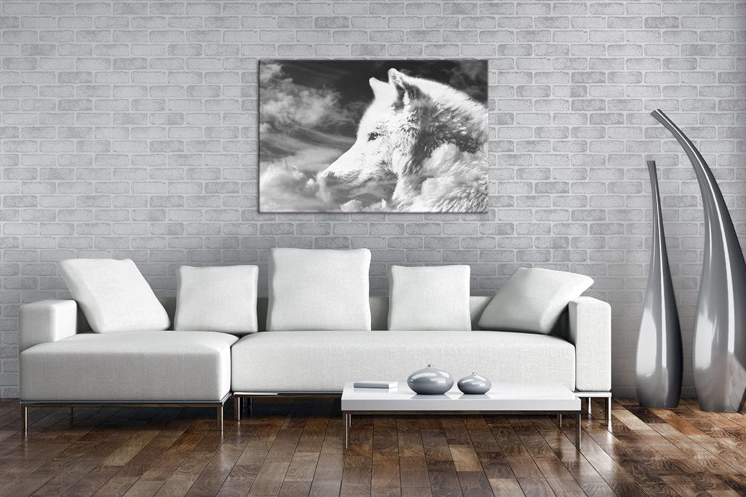 deyoli himmlicher stolzer Wolf Format: 80x60 Effekt: Schwarz&Weiss als Leinwandbild, Motiv fertig ge
