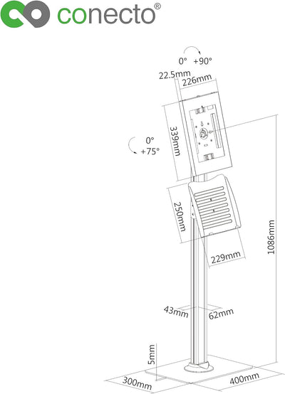 conecto Bodenhalterung für Tablet, mit abschliessbarem Stahlgehäuse für Tab A 10.1 (2019)/ Tab A7/ S