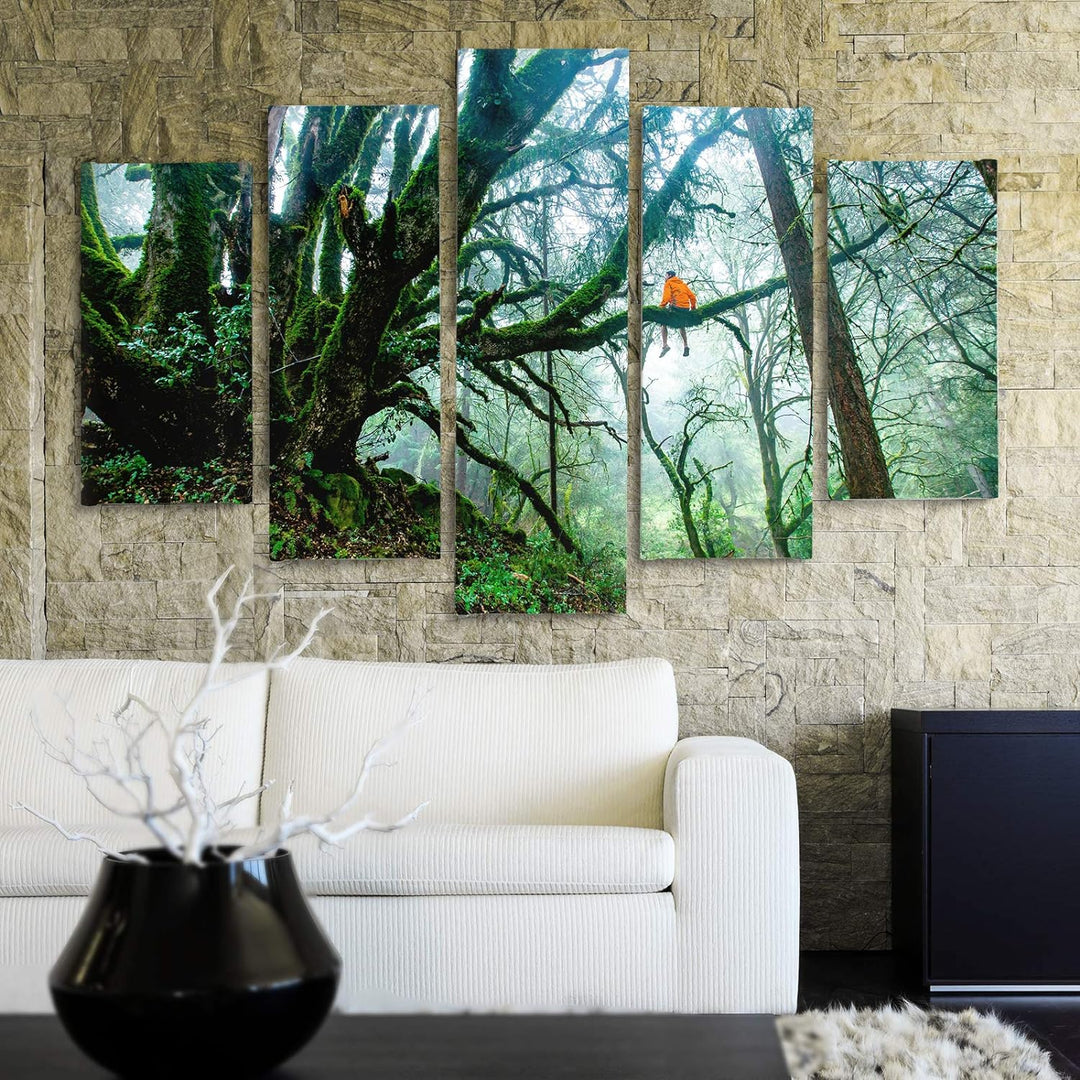 Bilder 5 Teilig Landschaft Deco Panel Kunst Natur Wald Mensch grün 100x70 cm Deco panel 100x70 cm C,