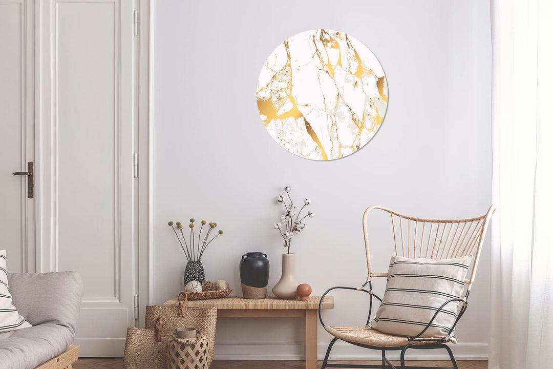 Wandbild Rund Wanddeko Deko Wohnzimmer Bilder 60x60 cm Marmor - Gold - Weiss - Chic 60.00 x 60.00 cm