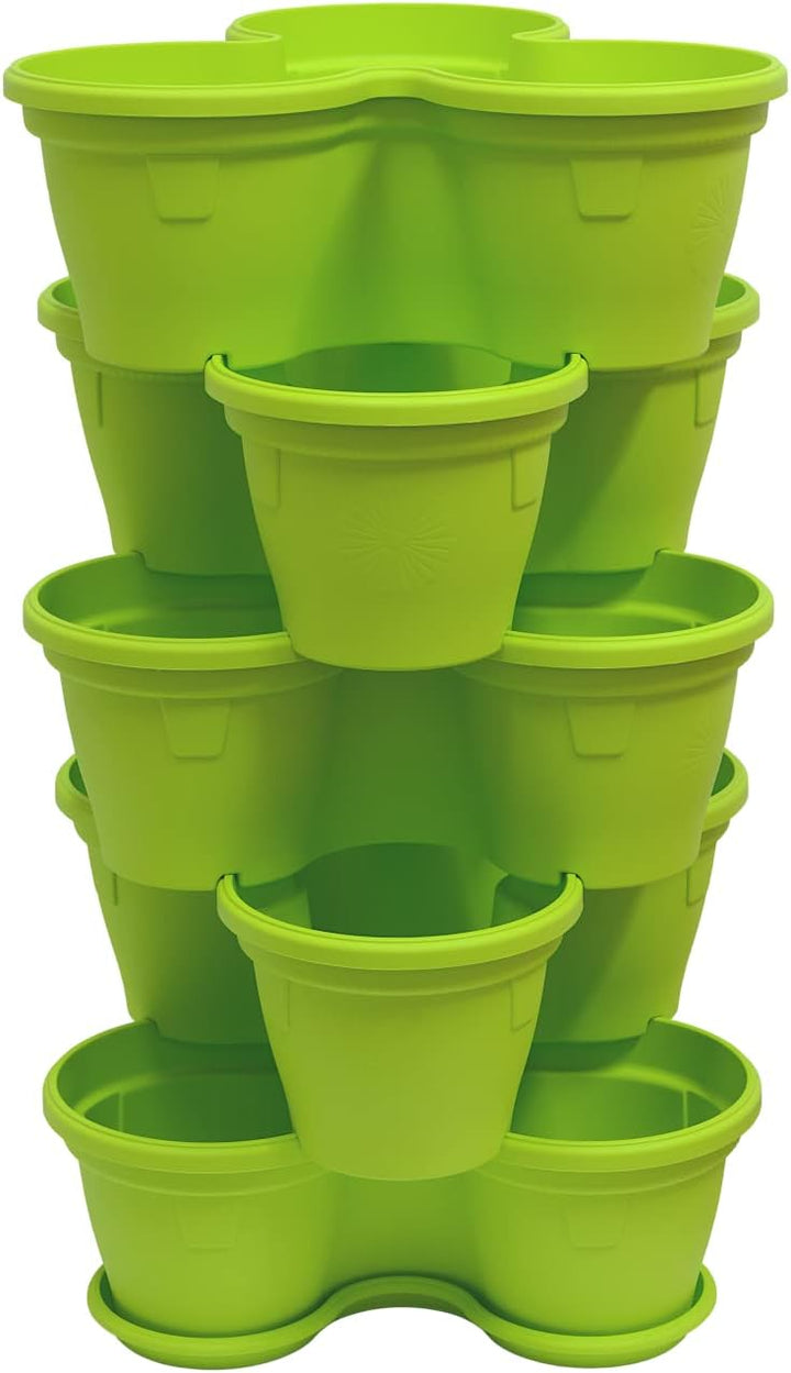 Gariella 5X Blumentopf Säulentopf Pflanzturm Hochbeet Pflanztopf-Kübel mit Untersetzer stapelbar bru