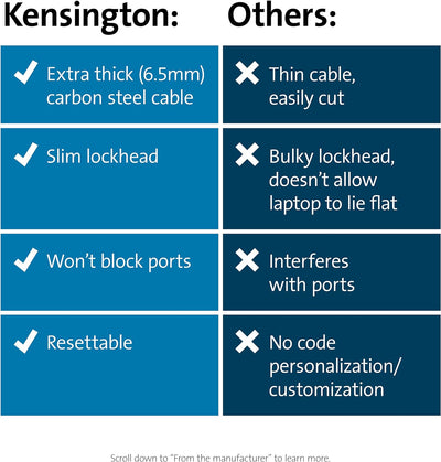 Kensington Slim Ultra Kabelschloss für Standardsteckplätze, Kombinationsschloss mit flachem Schliess