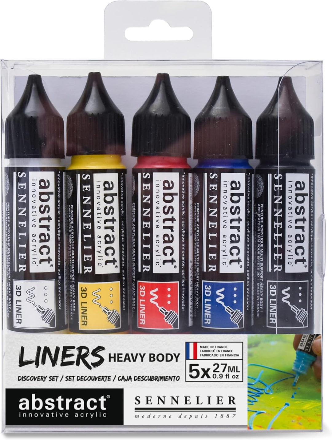 Sennelier Abstract Acrylic Discovery Liner Set, Includes 5-27ml 3D Liners, Primary Colors (10-121350