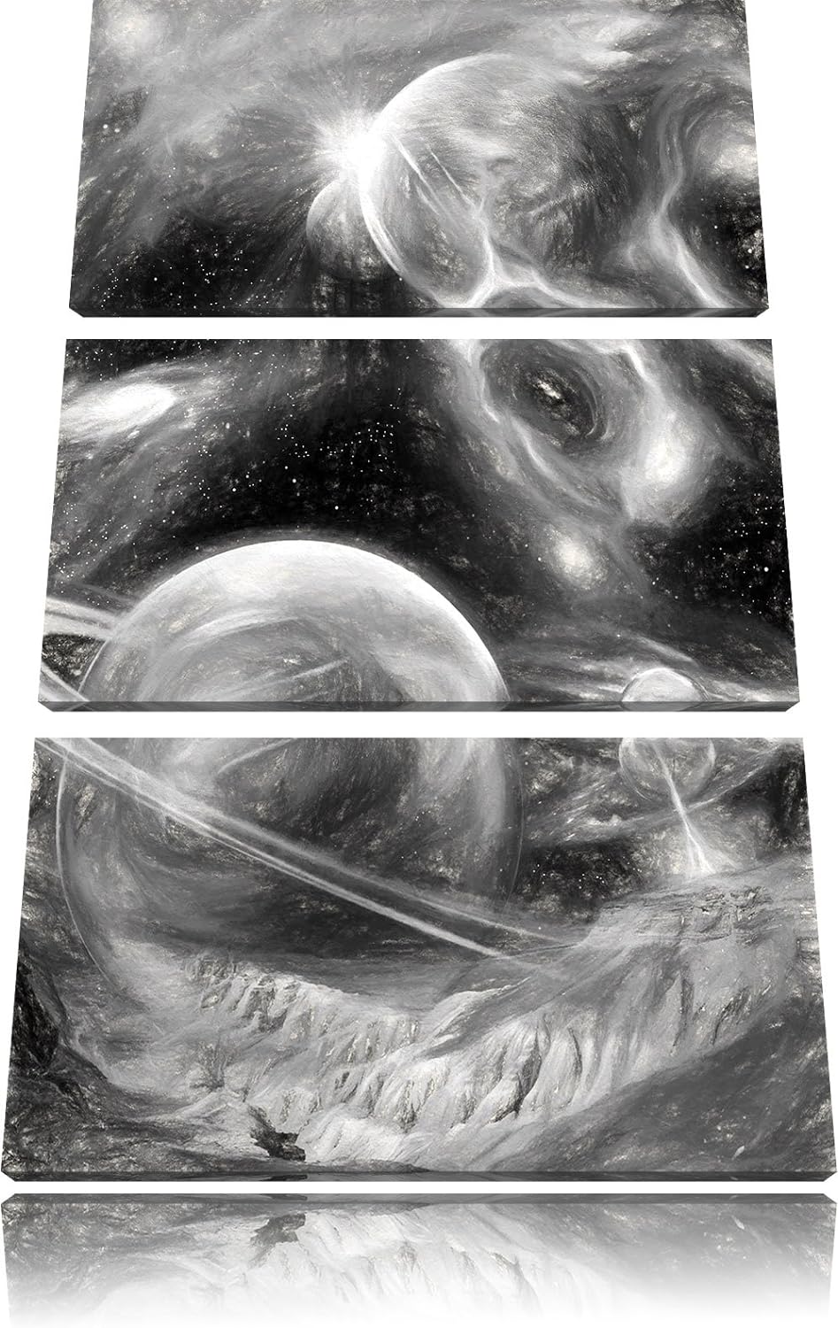 Pixxprint Raum Landschaft Kunst Kohle Effekt 3-Teiler Leinwandbild 120x80 Bild auf Leinwand