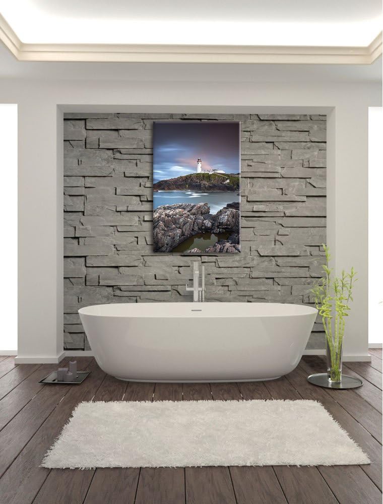 Leuchtturm im Meer, Format: 100x70 auf Leinwand, XXL riesige Bilder fertig gerahmt mit Keilrahmen, K