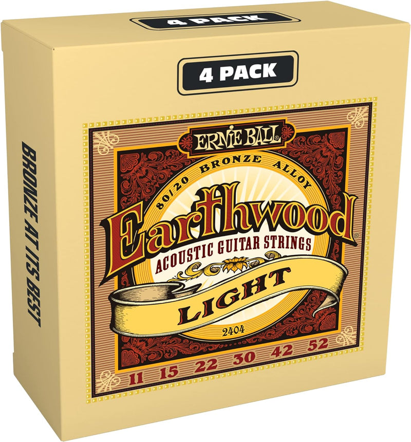 Ernie Ball Earthwood Light Akustik-Gitarrensaiten, 80/20-Bronze, 4 Pakete, Stärke 11–52 4er-Pack Lig