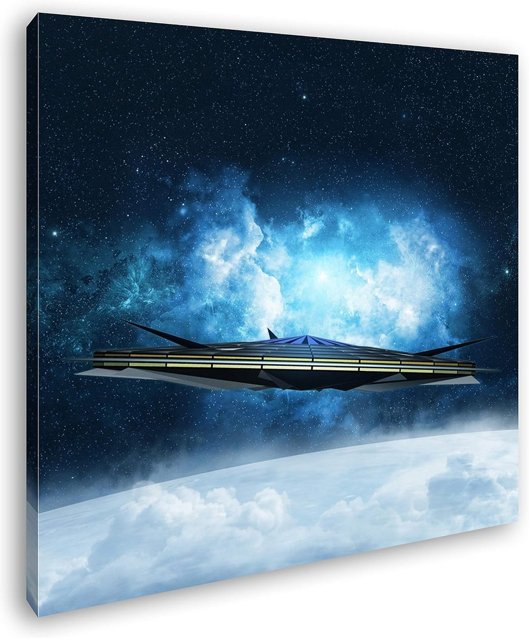 deyoli beeindruckendes Raumschiff im Universum Format: 70x70 als Leinwand, Motiv fertig gerahmt auf