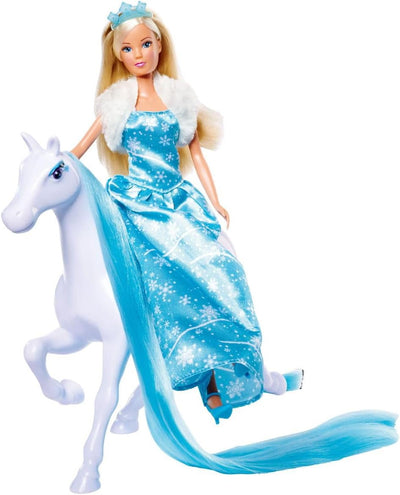 Simba 105733522 - Steffi Love Snow Dream, Märchenhafter Schlitten mit Pferd und Steffi als Eisprinze