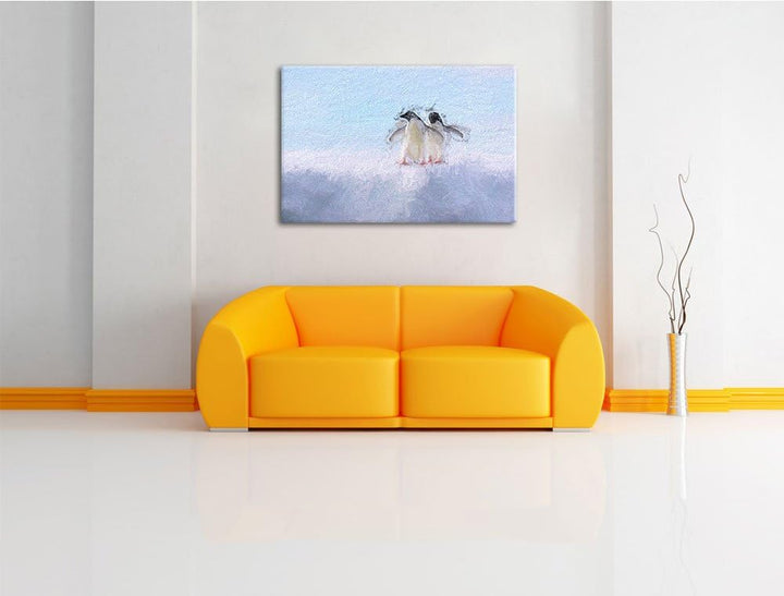 zwei kleine Adeliepinguine auf Eisscholle Deluxe Format: 100x70 cm auf Leinwand, XXL riesige Bilder