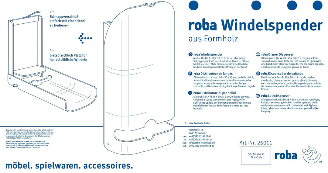 roba Windelspender, Wand Windel- & Spielzeugorganizer, Aufbewahrung Holz natur