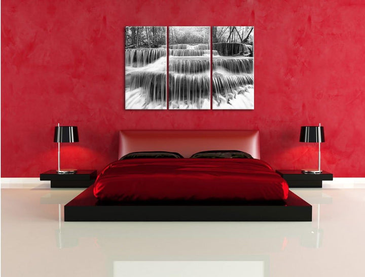 Pixxprint Wasserfall im Regenwald als Leinwandbild/Grösse: 3 Teilig (120x80) cm/Wandbild/Kunstdruck/