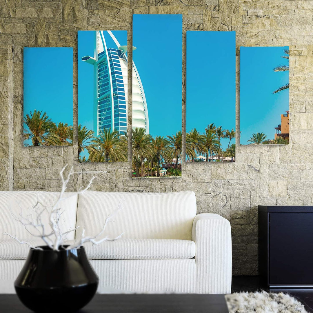 Feeby Deco Panel 5 Teilig Dubai Bilder Modern Architektur Palmen blau 150x100 cm Deco panel 150x100