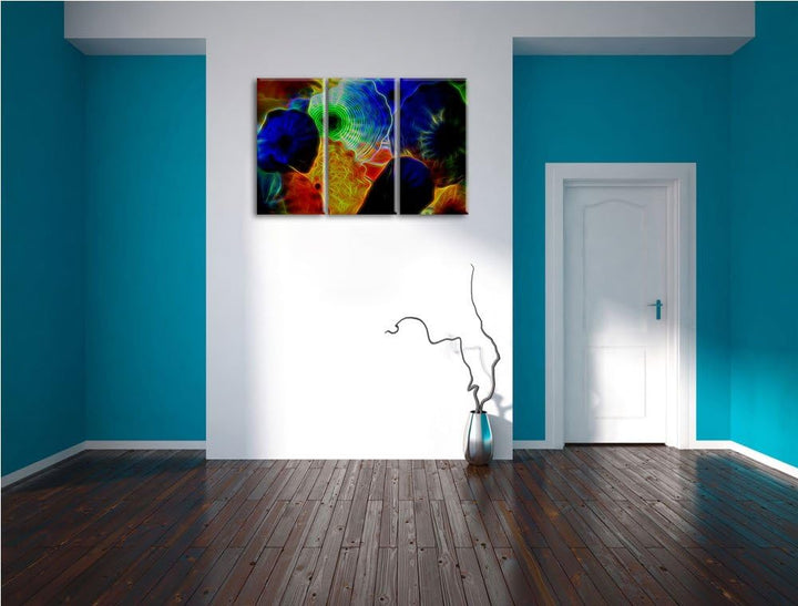 bunte Quallen NewArt 3-Teiler Leinwandbild 120x80 Bild auf Leinwand, XXL riesige Bilder fertig gerah