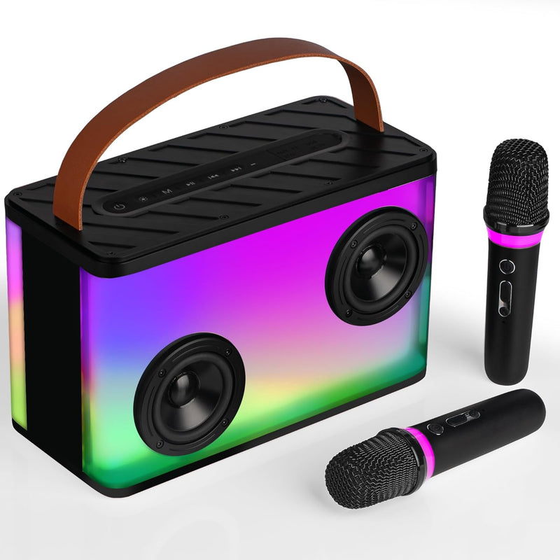 BONAOK Tragbare Karaoke-Maschine, Erwachsene Karaoke Mikrofon mit Box Bluetooth Lautsprech mit 2 Mik