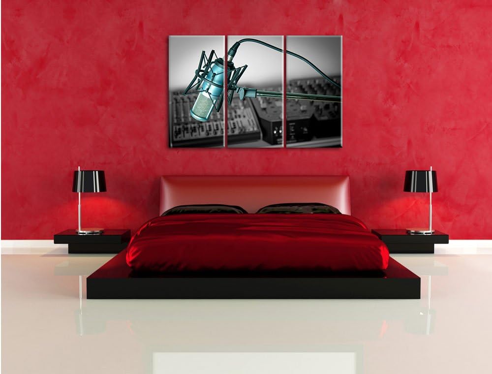 Pixxprint Mikrofon mit Musikanlagen als Leinwandbild/Grösse: 3 Teilig (120x80 cm) cm/Wandbild/Kunstd