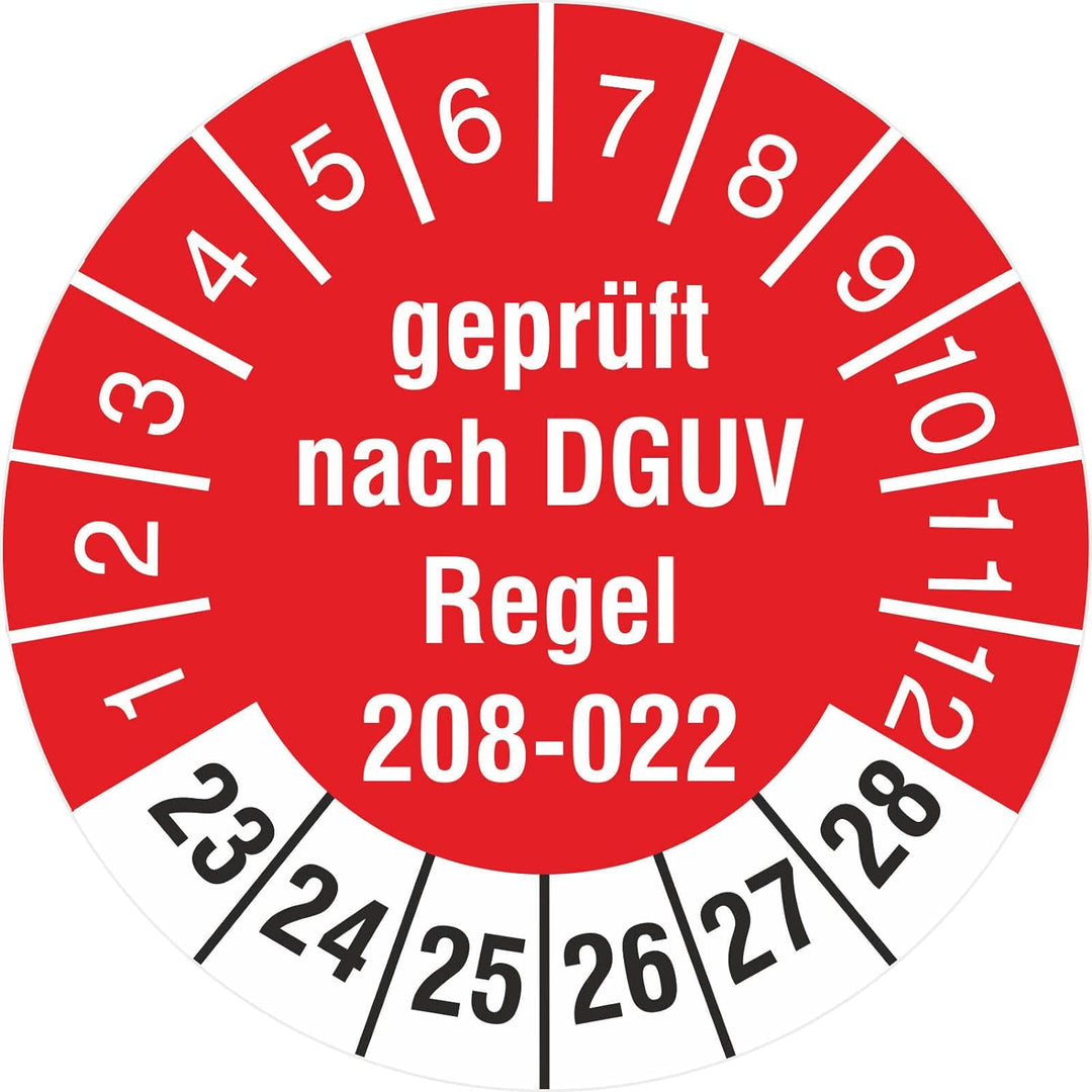1000 Stück Prüfetiketten geprüft nach DGUV Information 208-022 Türen Tore 2023-28 1000 18mm Durchmes