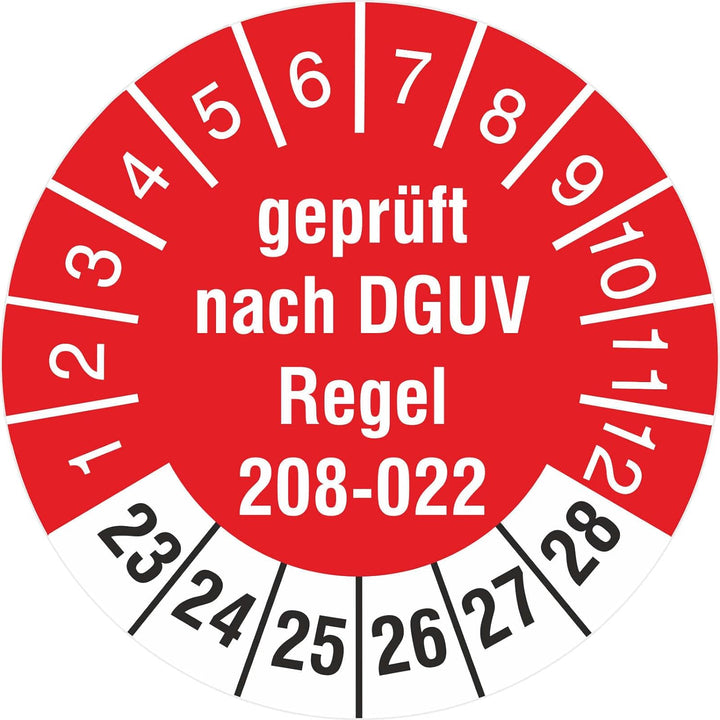 1000 Stück Prüfetiketten geprüft nach DGUV Information 208-022 Türen Tore 2023-28 1000 18mm Durchmes