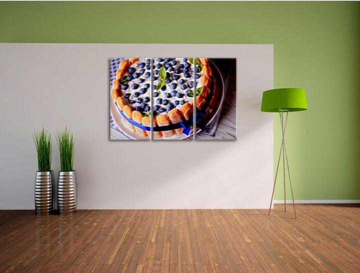 Pixxprint Heidelbeerkuchen Neon Lights Effekt 3-Teiler Leinwandbild 120x80 Bild auf Leinwand