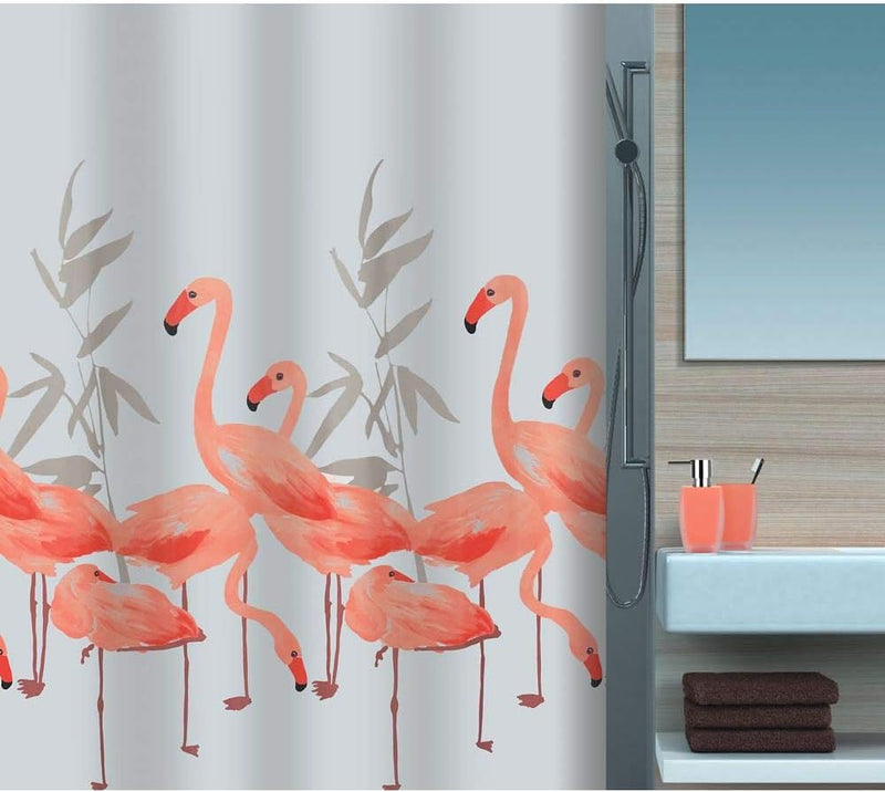 Spirella Anti-Schimmel Duschvorhang - Anti-Bakteriell, waschbar, wasserdicht, Polyester, „Flamingo“