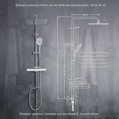 JOHO Edelstahl Regendusche Duschsystem Duschset Duschstange mit Ablage Chrom(Kopfbrause 25x25cm) 252