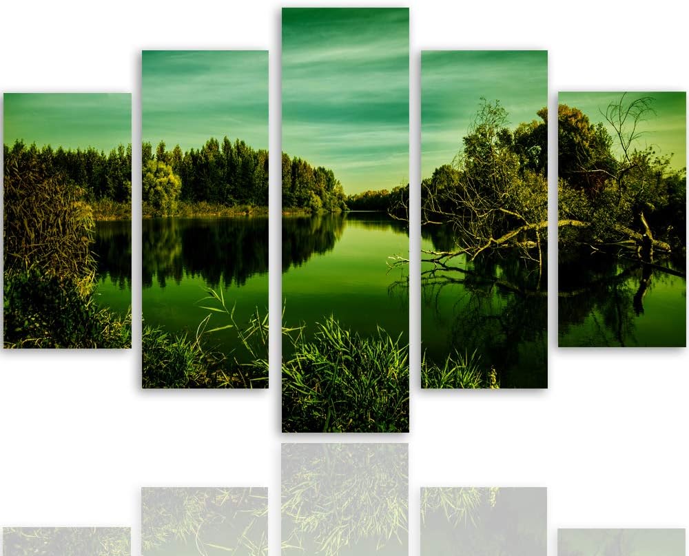 Wandbild Natur 200x100 cm Deco Panel 5 Teilig XXL Kunstdruck See Wald grün Deco Panel XXL 200x100 cm