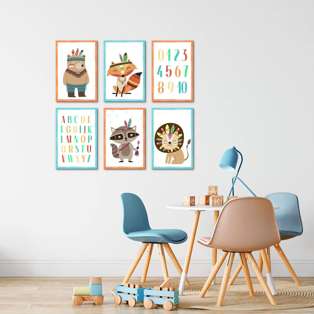Novart Wandbilder Set - KOMPLETT AUFHÄNGFERTIG - Made in Germany - Moderne Bilder Tiere Kinderzimmer