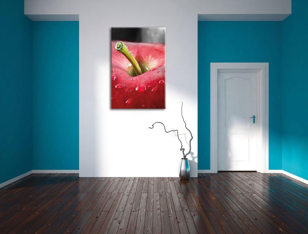 Pixxprint knackiger Apfel mit Wassertropfen als Leinwandbild/Grösse: 100x70 cm/Wandbild/Kunstdruck/f