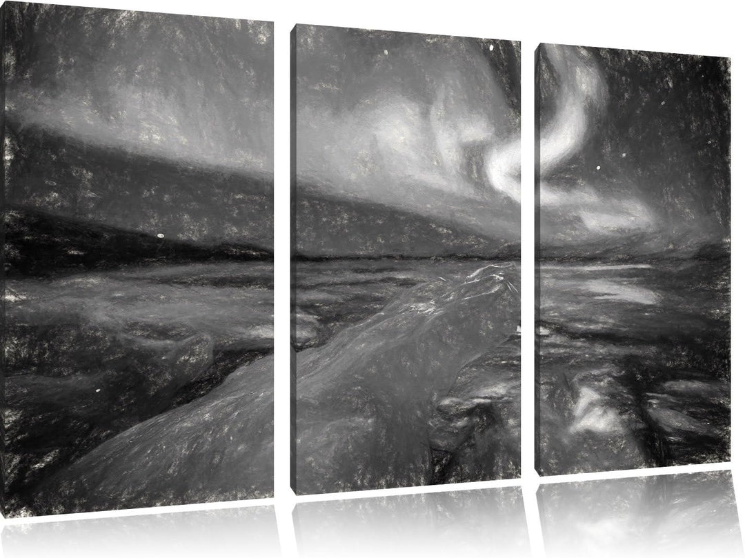 Pixxprint Gletscher Island / 3-Teilig/Gesamtmass 120cm Leinwandbild bespannt auf Holzrahmen/Wandbild