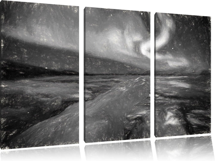 Pixxprint Gletscher Island / 3-Teilig/Gesamtmass 120cm Leinwandbild bespannt auf Holzrahmen/Wandbild